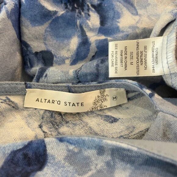 ALTAR D’STATE MINI DRESS SMOCKED OVERSIZED TIERED BLUE FLORAL SZ M AESTHETIC - Picture 8 of 16